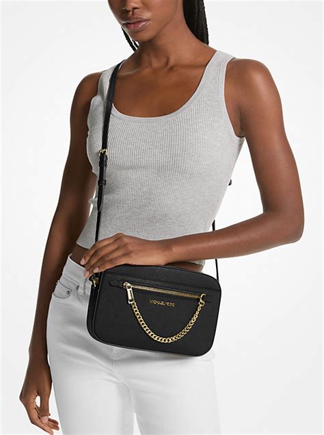 michael kors 100 leather cross body jet set|Michael Kors saffiano jet set.